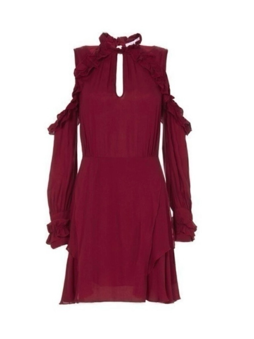 IRO Burgundy Cold-Shoulder Ruffle Mini Dress - Picture 7 of 12